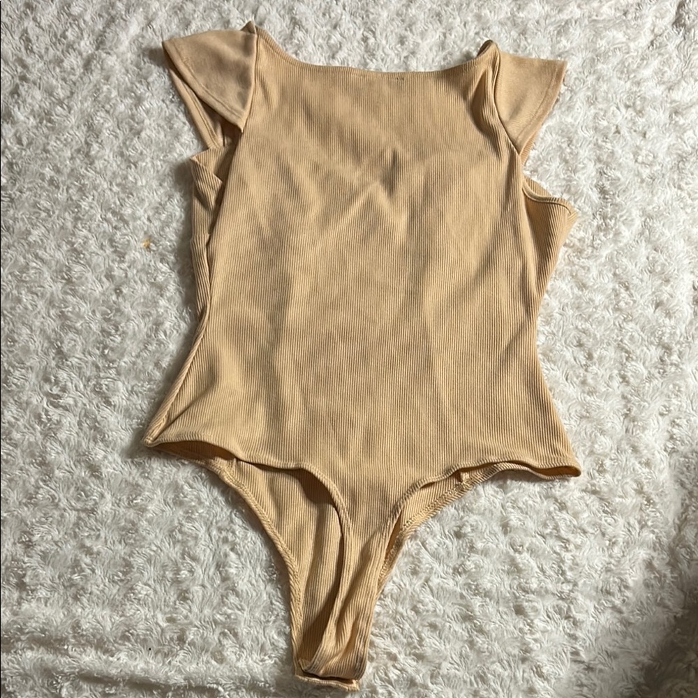 Lulu's Tan Ribbed Bodysuit with Cap Sleeves - Picture 7 of 7